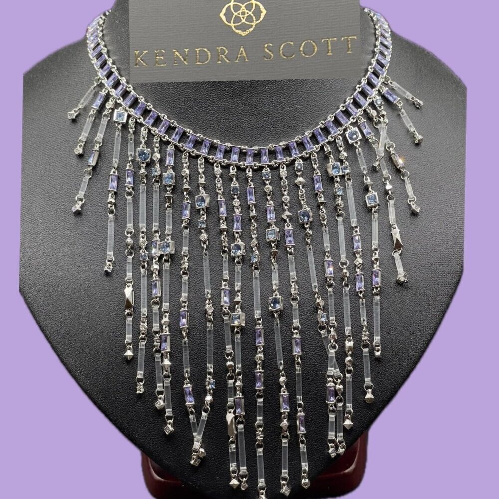 Kendra Scott Lilac Crystal Metallic Statement illusion Floating Slider Necklace